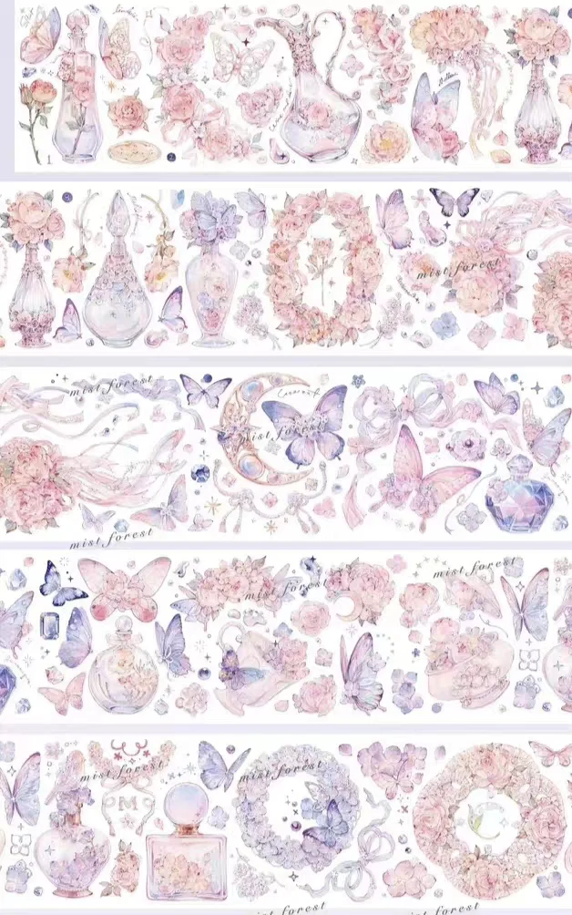 Misty Forest Washi Pet Tape Moonlight Concerto Dyed Fragrance Quiet Field Castle Girl Decorative Sticker for Journal DIY