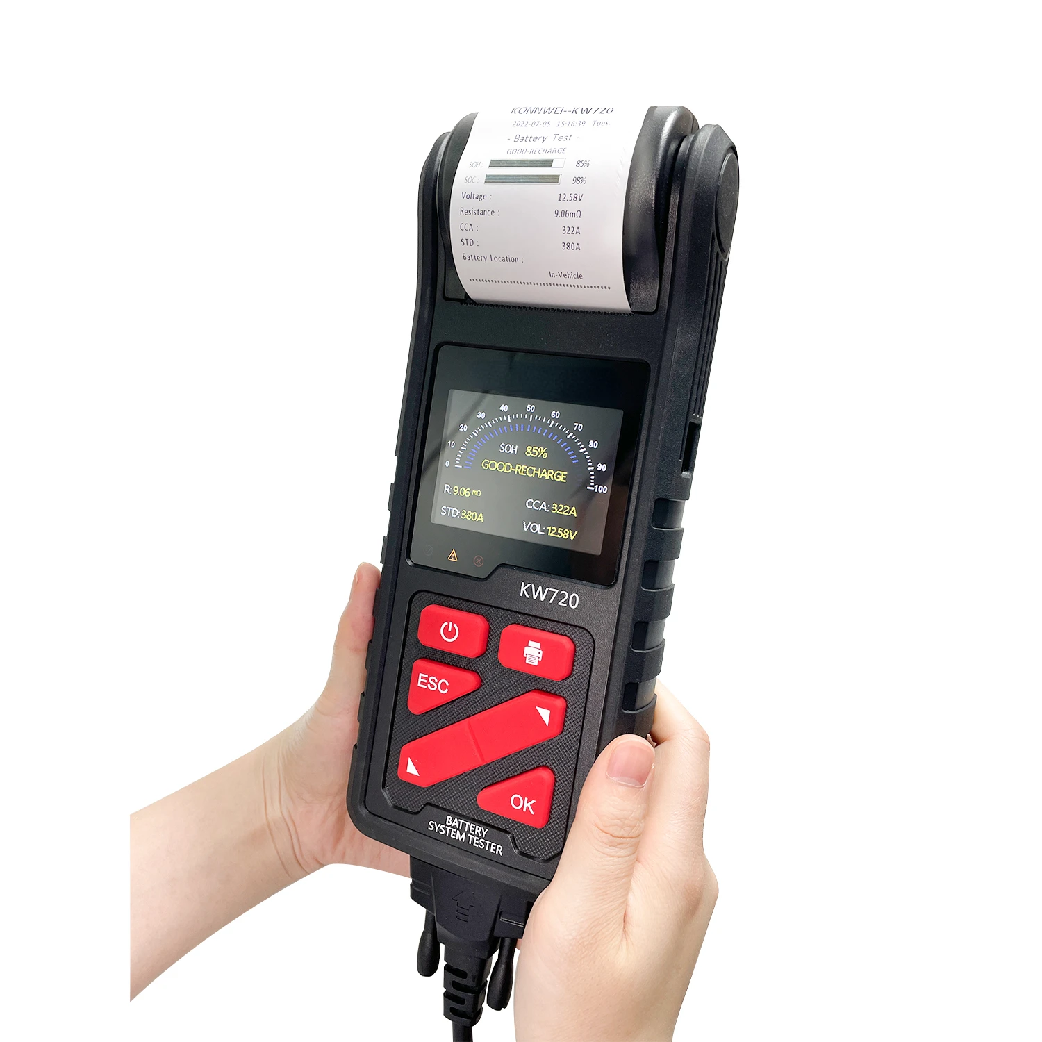 Chargeable KONNWEI KW720 6V 12V 24V Digital Car Battery Tester Charging Cranking Analyzer with Printer