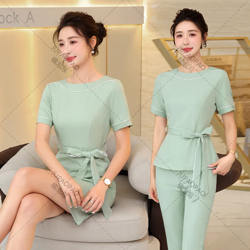 High End Beauty Salon Clothing, Korean Style Health Salon Foot Bath Technician Clothing Beautician Work Clothing Temperament Set