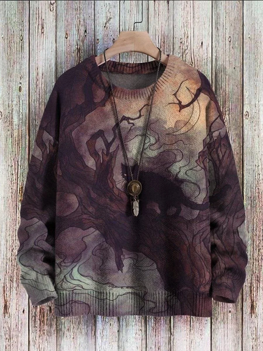 Halloween-Schloss, schwarze Katze, Geist, Retro-Kunst, 3D-Druck, Herren-Strickpullover, Winter, Unisex, lässiger Strickpullover. – Detail 4