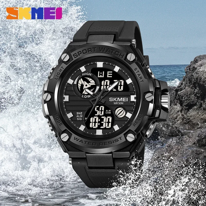 SKMEI-reloj deportivo para hombre, pulsera electrónica militar con brillo nocturno, resistente al agua, doble pantalla, 2119