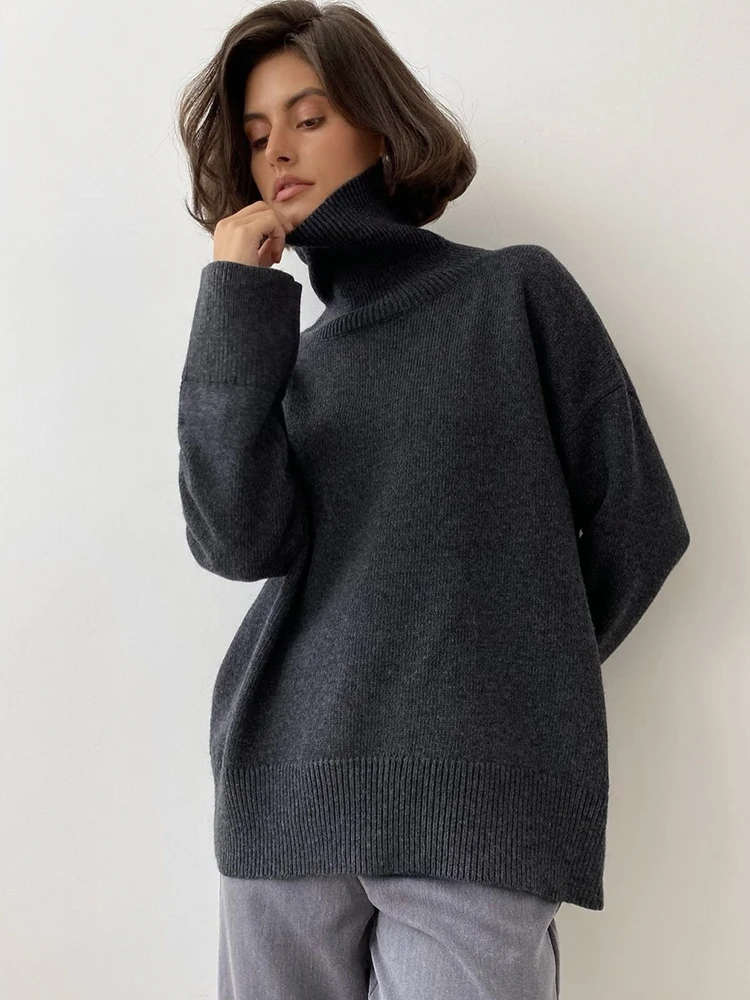 Hirsionsan Chic Turtle Neck Autumn Winter Sweater Women Soft Warm Basic Knitted Pullover 12 Colors Loose Casual Female Jumper