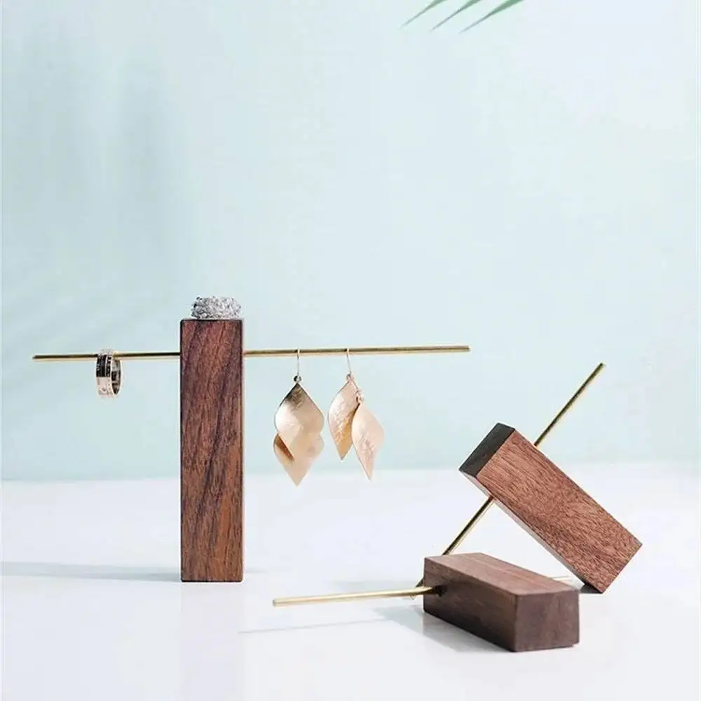 

1PC Simple Walnut Jewelry Rack Ring Hanging Stand Eardrop Hanger Frame Earrings Holder Bracket Desk Earring Storage