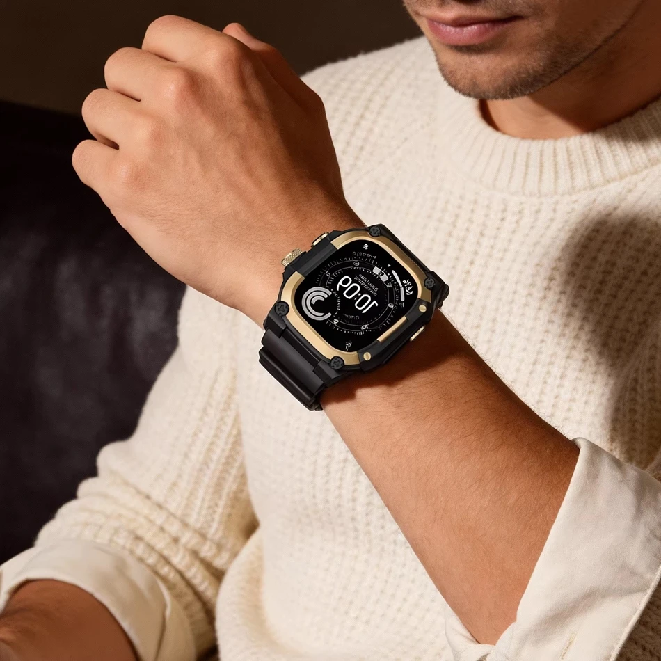 Zestaw: Pasek Premium TPU do Apple Watch Ultra i Metalowe Etui Ochronne iWatch Series Ultra 3 2 1 49mm, Odporny na Upadki, Sportowy Pasek do Zegarka Męskiego — zdjęcie produktu 3