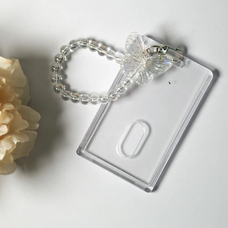 1Style 1Pcs/bag Crystal Butterfly Keychain Slipcover Transparent Acrylic Card Holder Double Sided Small Card Bus Card ID Card