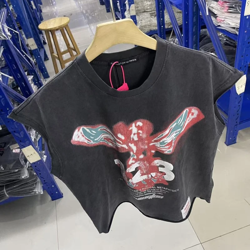 

Винтажная футболка-жилетка RRR-123 унисекс, коллекция Весна-Лето 2026, с принтом Molten, высококачественная, без рукавов, с эффектом потертости