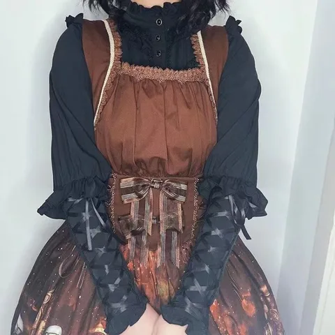 Harajuku Лолита, белые рубашки с оборками, женские модные милые кружевные блузки с воротником-стойкой, Blusas Mujer с длинными рукавами