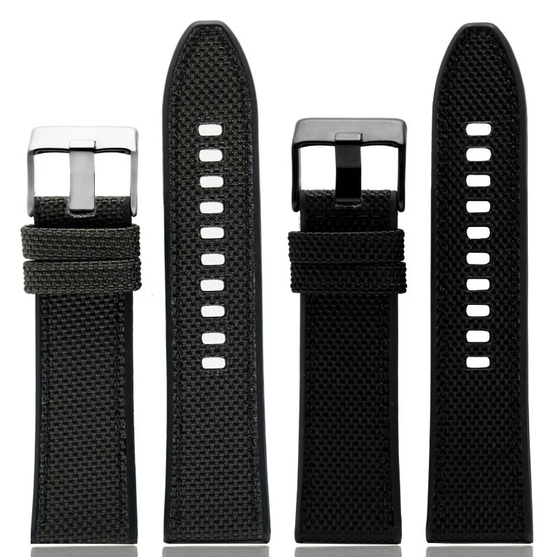 24mm 26mm 28mm Nylon Watchband For Diesel DZ4500 DZ4506 DZ7420 DZ4318 Silicone Bottom Waterproof Strap Men Wristban Black Green