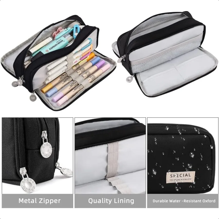 مقلمة كبيرة مكونة من 3 مقصورات وحقيبة أقلام رصاص ذات سعة كبيرة للفتيات المراهقات والأولاد والطلاب ومنظم أكسفورد