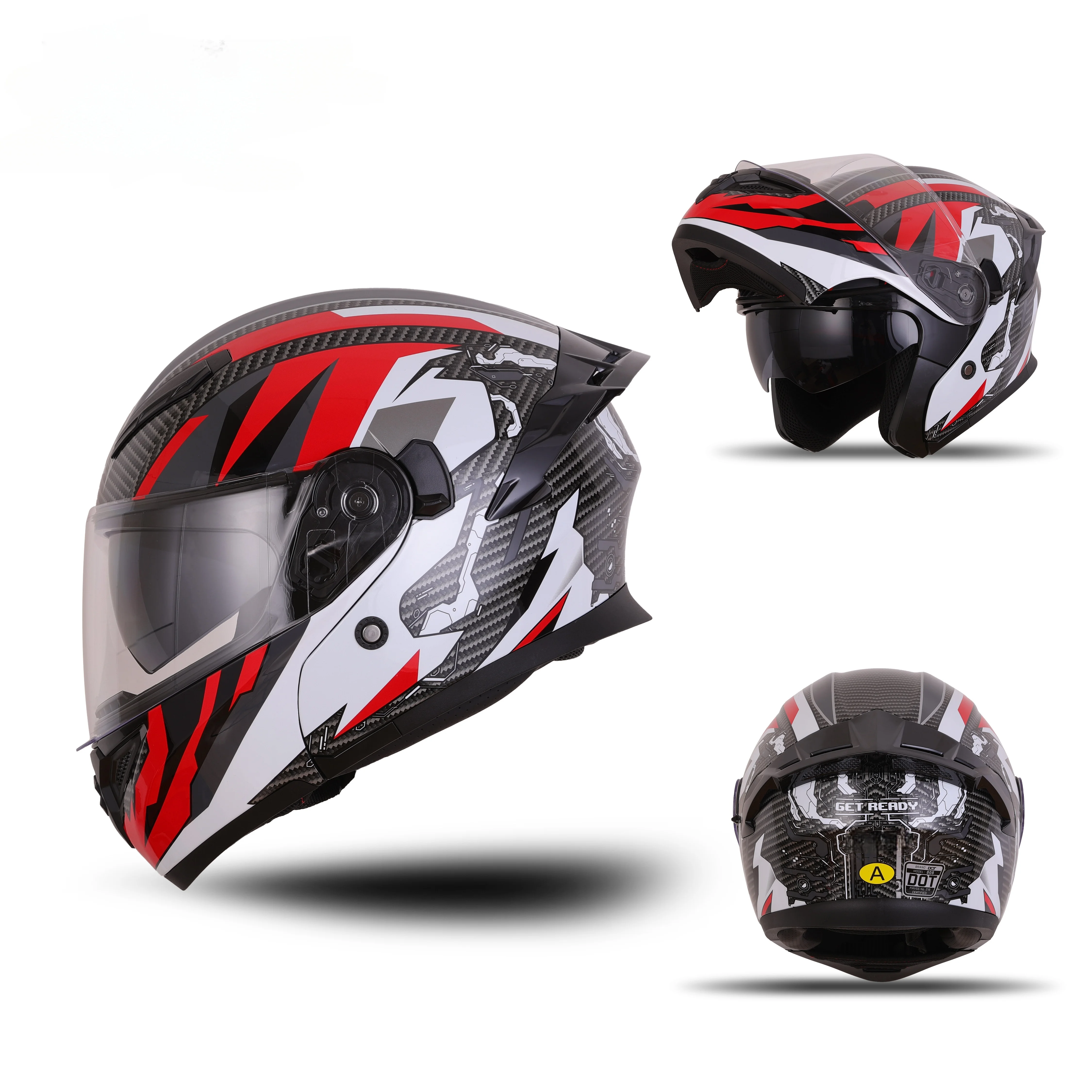 

STLF 2025 Flip up Motorcycle Helmets DOT Standard Double Visor Electroplated Spoiler Modular Moto Helmets