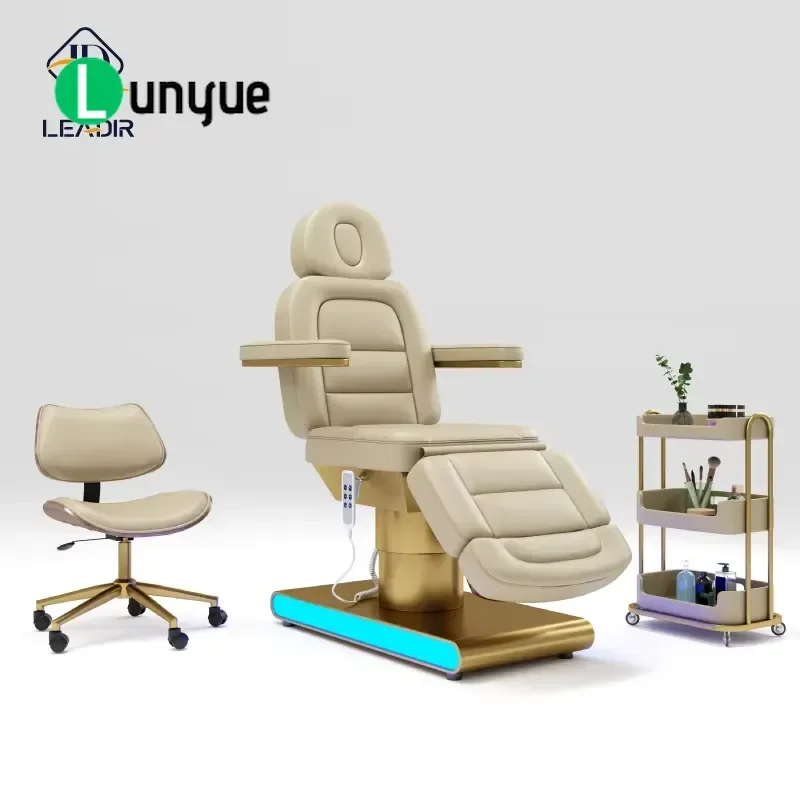 Luxury Modern Electric 3 Motor Beauty Massage Bed Gold Stainless Steel Base for Spa Facial Treatment Comfortable