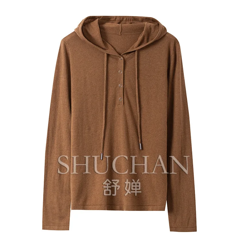 

hooded long-sleeved 100 wool sweater women's spring and autumn 2025 new commuter style thin knitted top