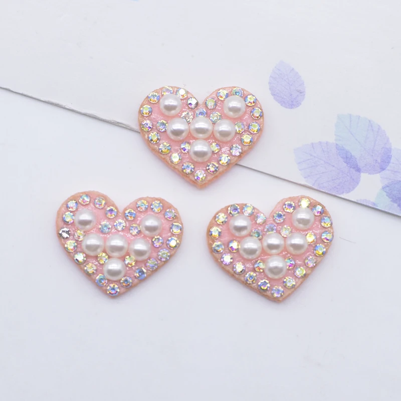 20Pcs Heart Shaped Padded Rhinestone & Pearl Applique for DIY Clothes Hat Shoes Sewing Patches Headwear Hair Clips Bow Decor