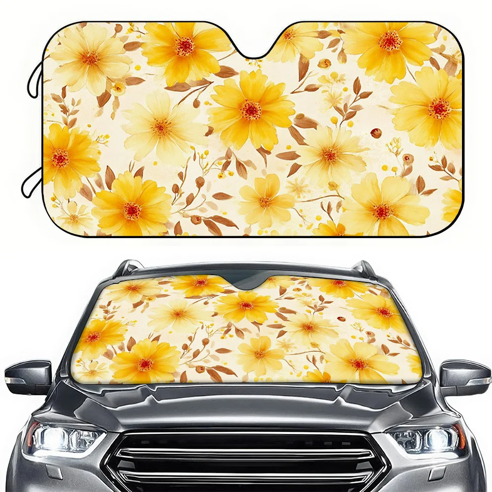 1pc Car Sun Visor, Light Yellow Floral Pattern Car Sunshade, UV Protection And Cooling, Suitable For SUV, Sedan, RV Decoration