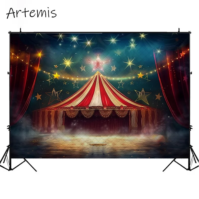 Circus Photography Background Stage Vintage Red Curtain Kids Birthday Portrait Decor Cake Smash Backdrop Photo Studio Photocall