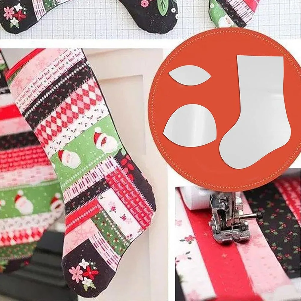 Hand-made Xmas Stocking Template Set Reusable Diy Patchworks Maker Kit for Household Beginners