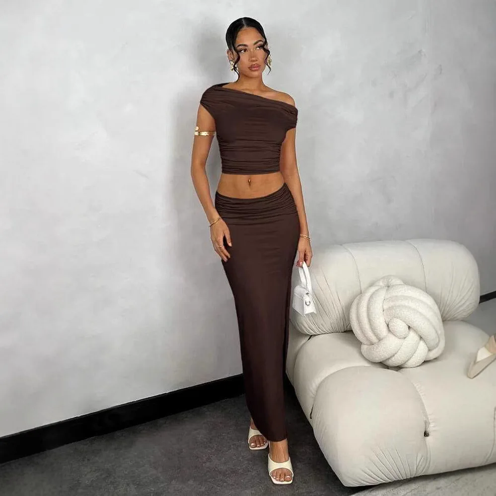 

Летний асимметричный топ и юбка с высокой талией и рюшами, комплект для женщин, повседневные и праздничные платья, большие размеры 9XL 8XL 7XL 6XL XXXXXL