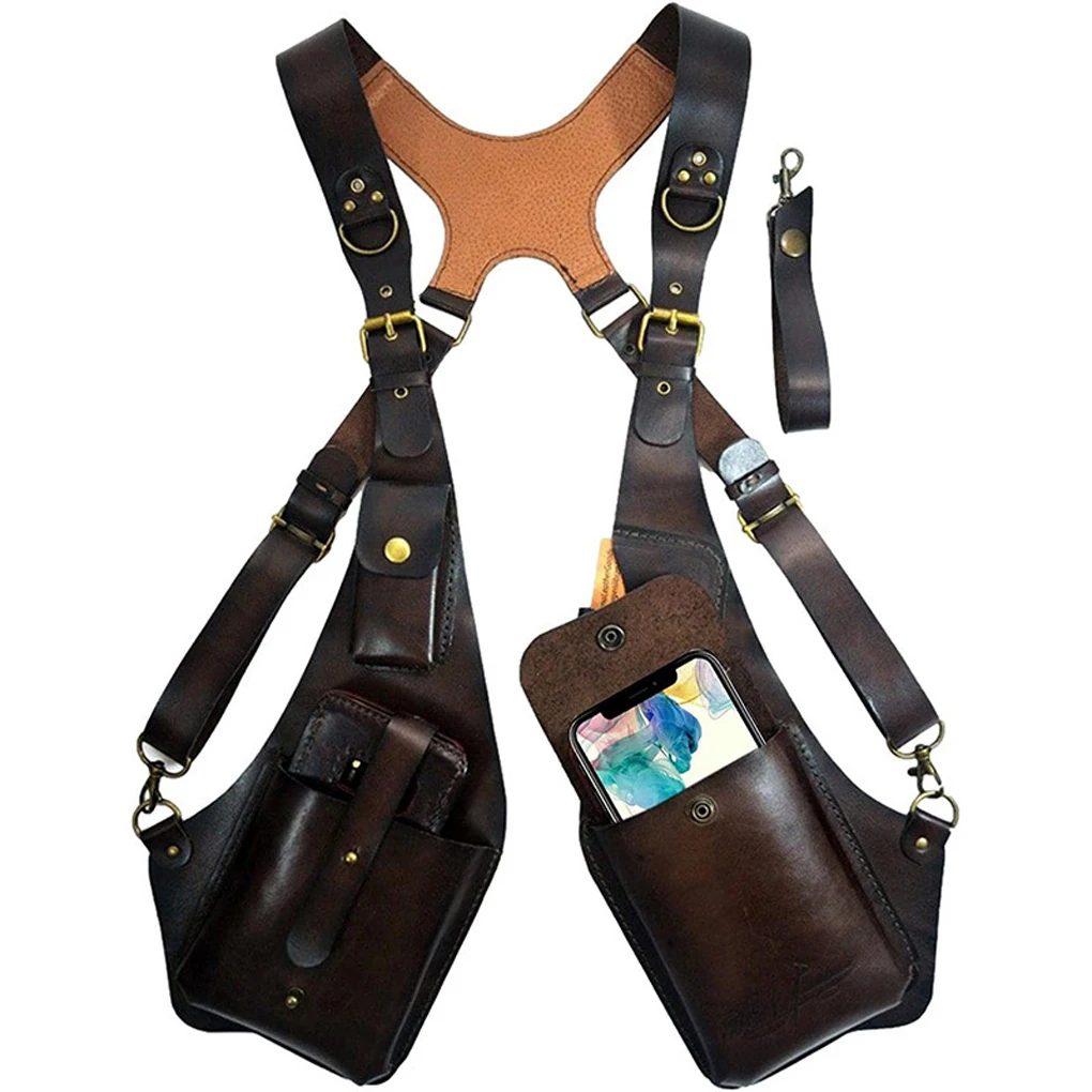 European American Style Retro PU Leather Shoulder Strap Underarm Shoulder Bag Men Women Outdoor Square Bag Mobile Phone Bag