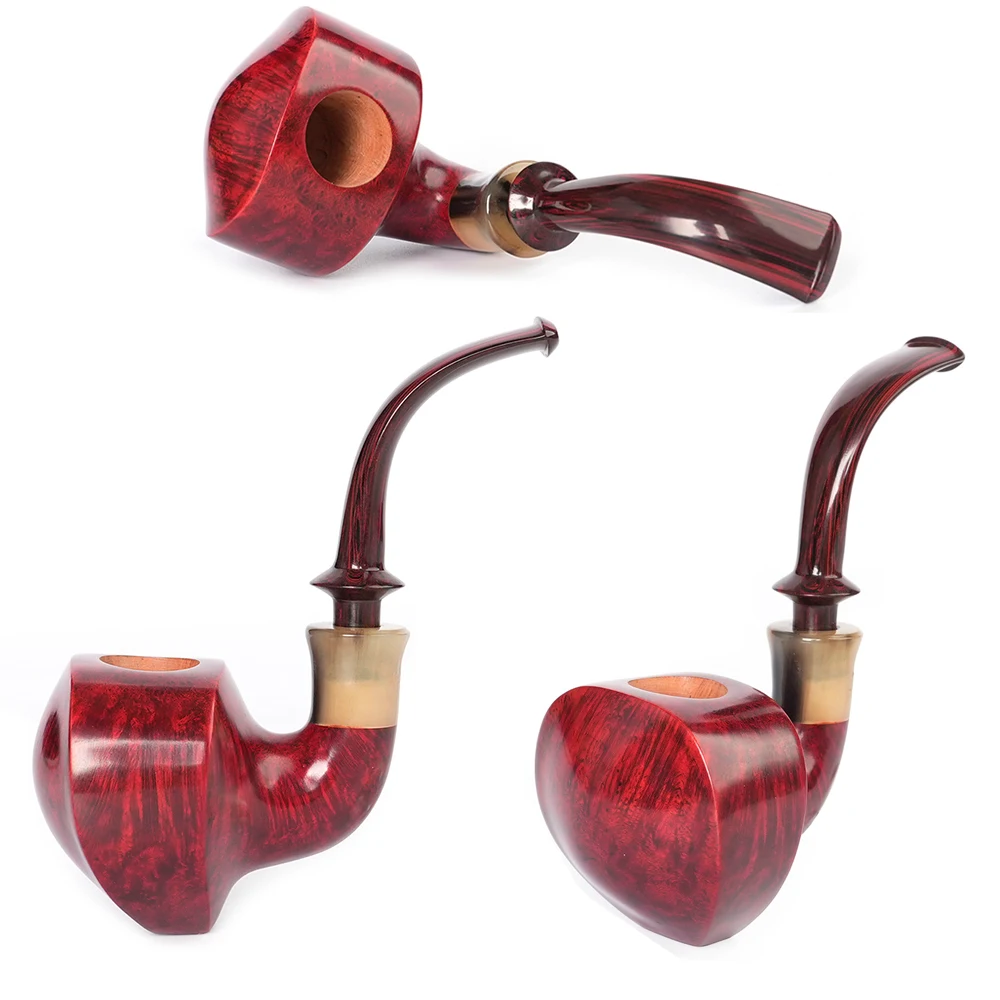 

Handmade briar tobacco pipe freestyle pipe shield heart shape Cumberland bent handle solid wood pipe 3mm pipe channel for gift