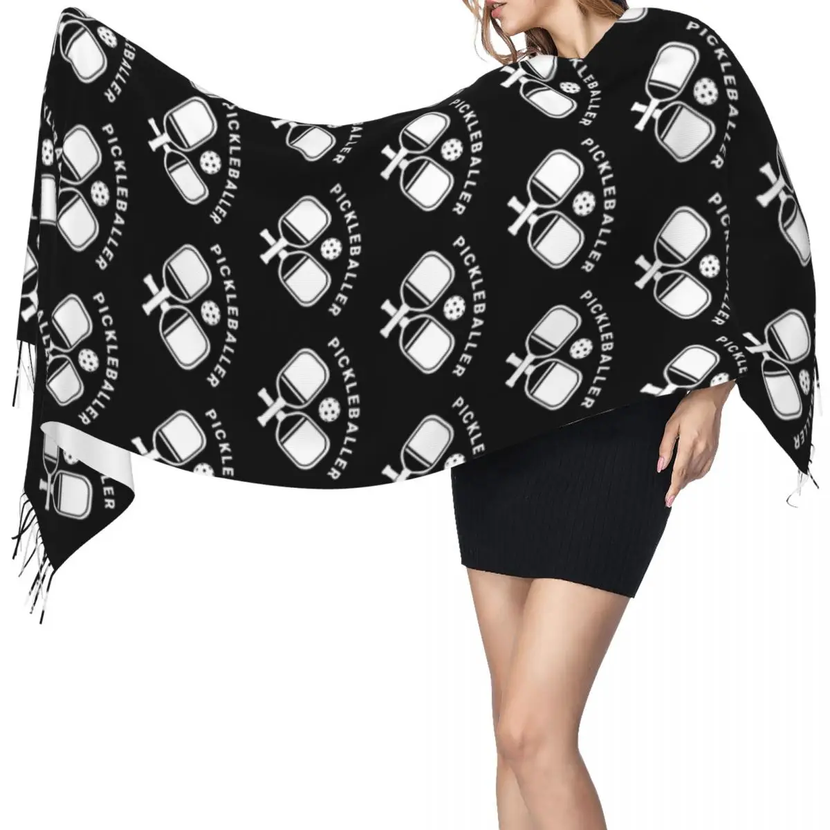 

Забавная одежда Pickleball, шарф Pickleballer, шарфы с кисточками для женщин, мягкие теплые шали и накидки, длинная осенне-зимняя шаль