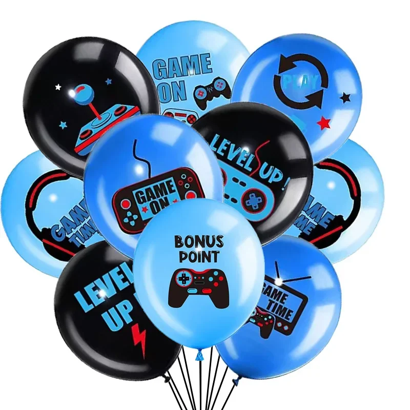 Blue Game On Theme Balloons Video Game Controller Latex Ballon Happy Boys Game Birthday Party Kids Favors Gamer Level Up Balon