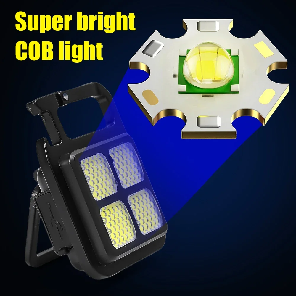 Mini linterna LED para llavero, luz de trabajo COB portátil, recargable por USB, imán fuerte, lámpara para acampar al aire libre