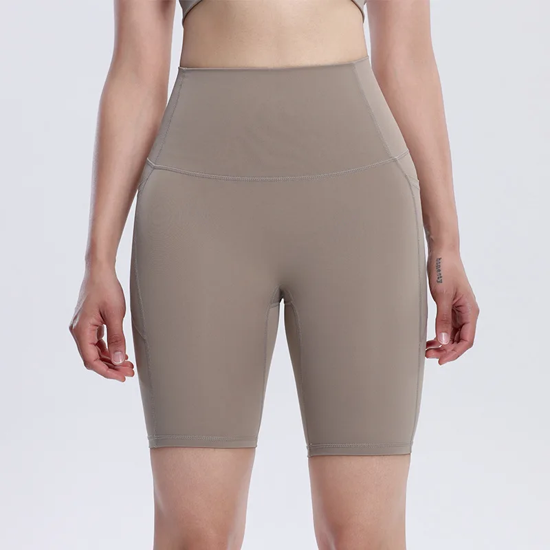 2024 New Yoga Shorts Anti-Awkward Line Hip Lift With Pockets Sports Running Fitness Five Pants