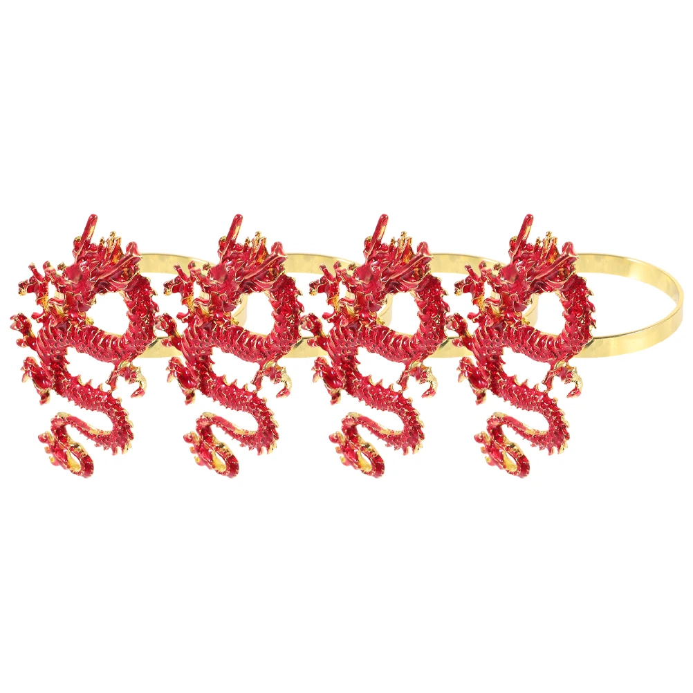 

4Pcs Chinese Dragon Napkin Rings Metal Buckles Year of Dragon Napkin Holders Lunar New Year Dinner Table Decoration Festive