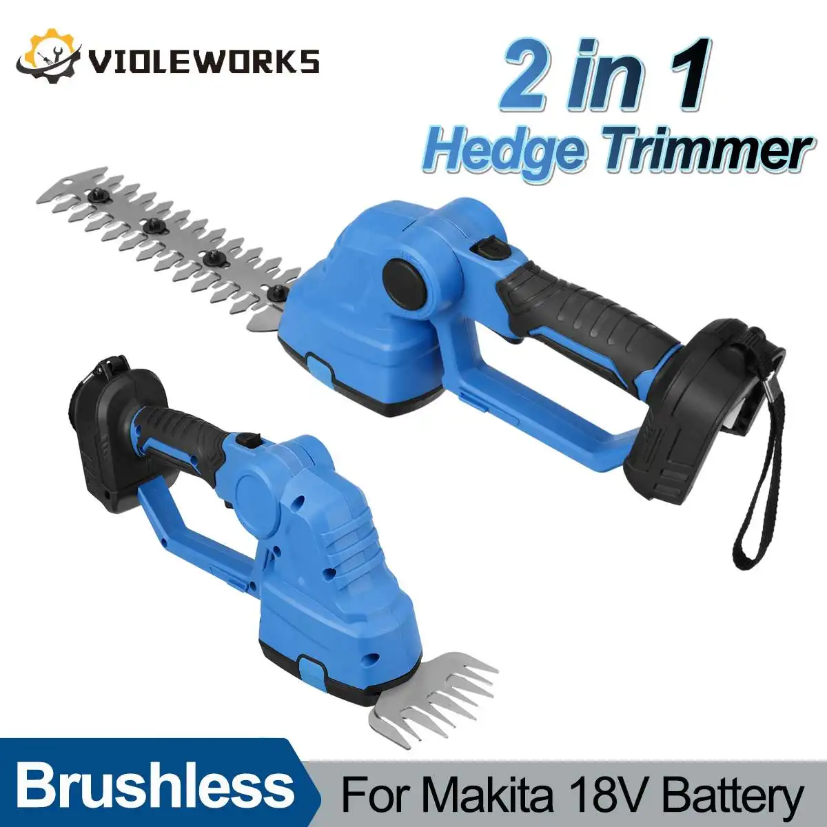 18V Cordless Hedge Trimmer 220mm Electric Hedge Trimmer with Dual Action Blade Weeding Pruning Garden Power Tool for Makita 18V