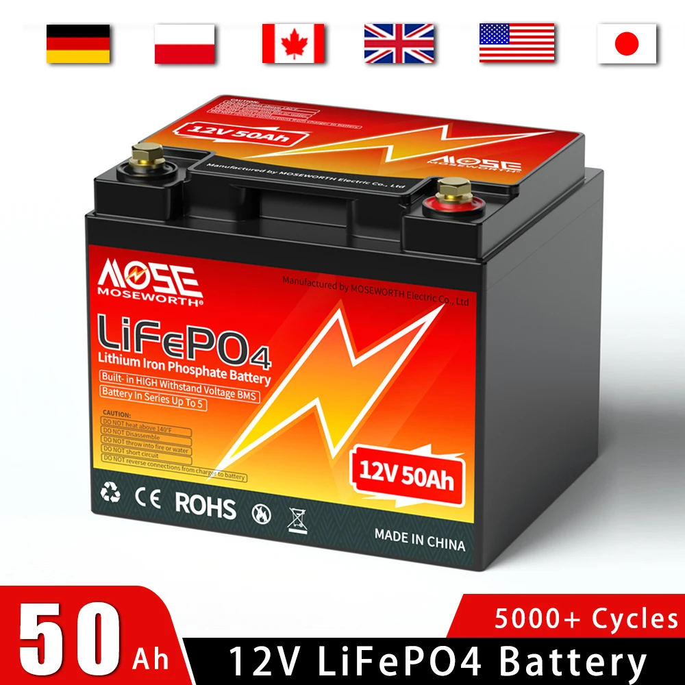 12.8V 50Ah LiFePO4 Battery 12V Lithium Iron Phosphate Batteries 640Wh Rechargeable Deep Cycles for RV Camper Touring Car