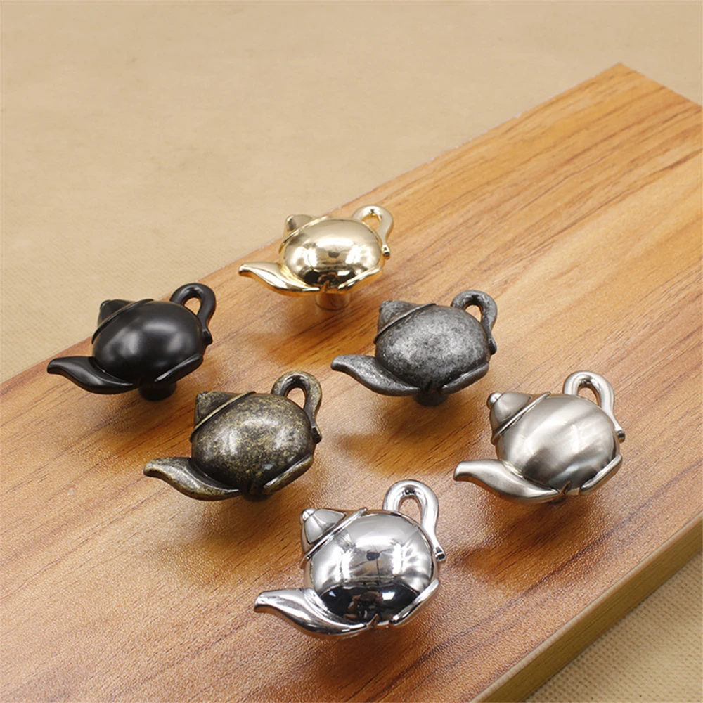 TFAAI Vintage Teapot Shaped Drawer Cupboard Pulls Handle Creative Single Hole Cabinet Door Knobs for Dresser Wardrobe Furniture