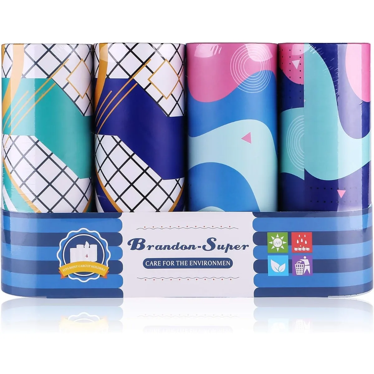 4PK 블루 자동차 티슈 홀더, 컵 홀더 및 여행용 티슈용 원형 용기