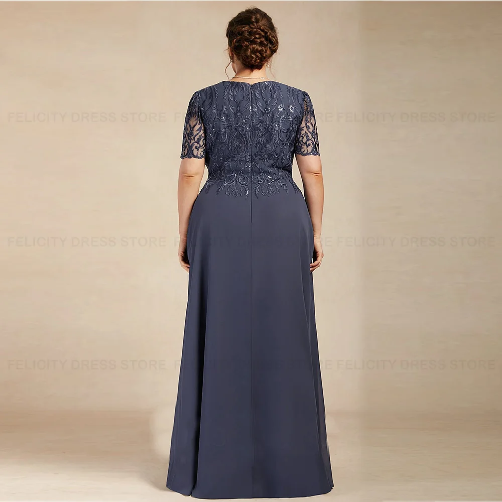 Elegant Plus Size Mother of the Bride Dresses 2023 A-line Scoop Chiffon Lace Wedding Party Dresses Sequins Robes Invitée Mariage