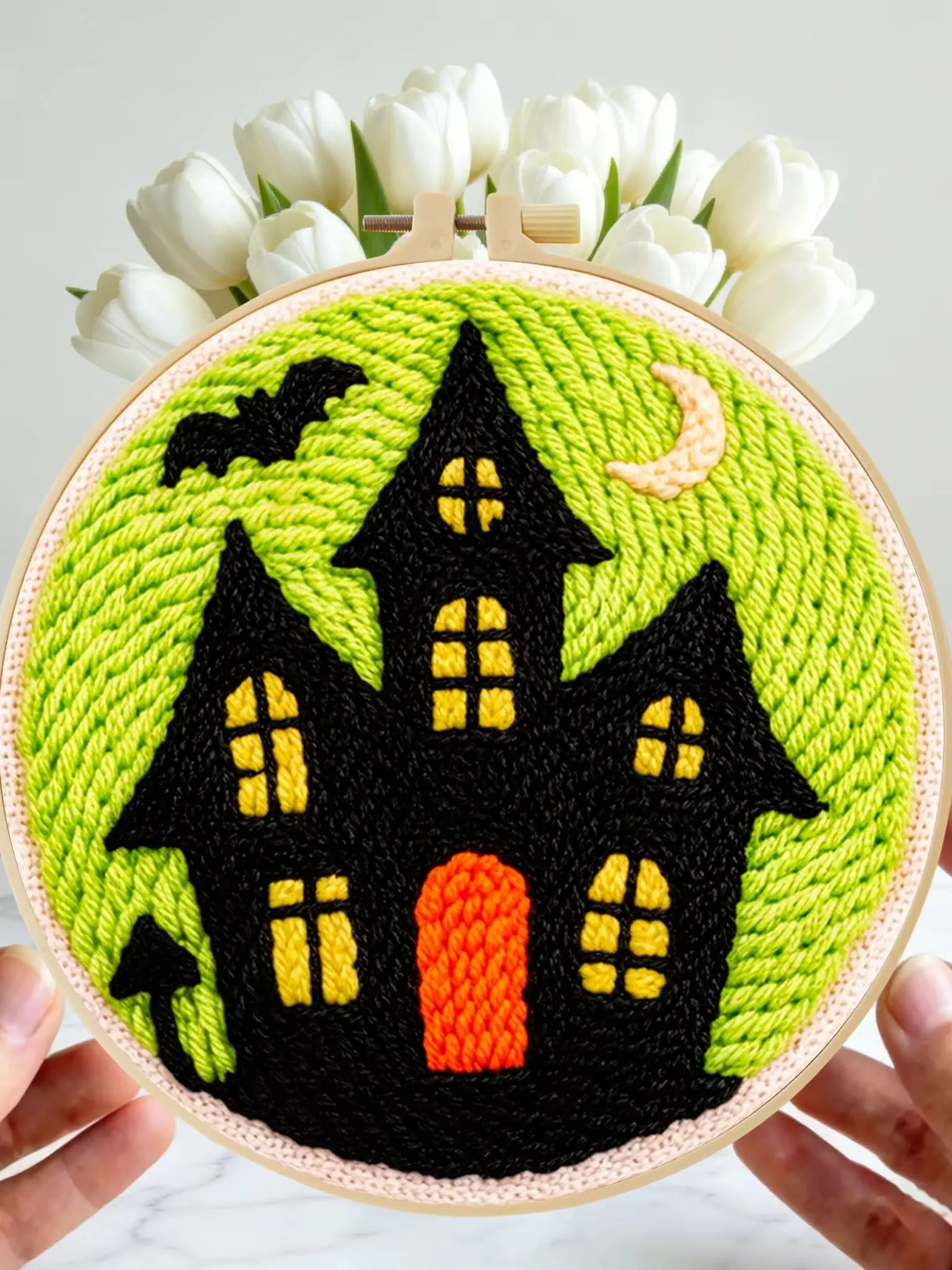 Gruseliges Halloween Punch-Nadel-Set 20x20cm 1 Stück Geister-Kürbis-Stickerei-Set für Anfänger DIY-Bastelset für Heim-Party-Deko – Detail 1