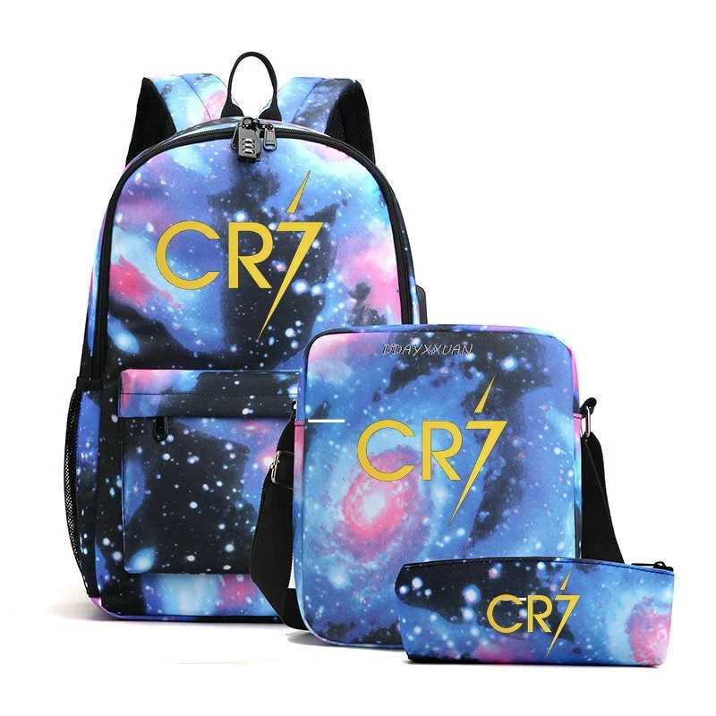 3Pcs/Set CR7 Backpack For Teenager Boys School Bag Laptop Rucksack School Gift Knapsack With Casual Shoulder Bag Pencil Case