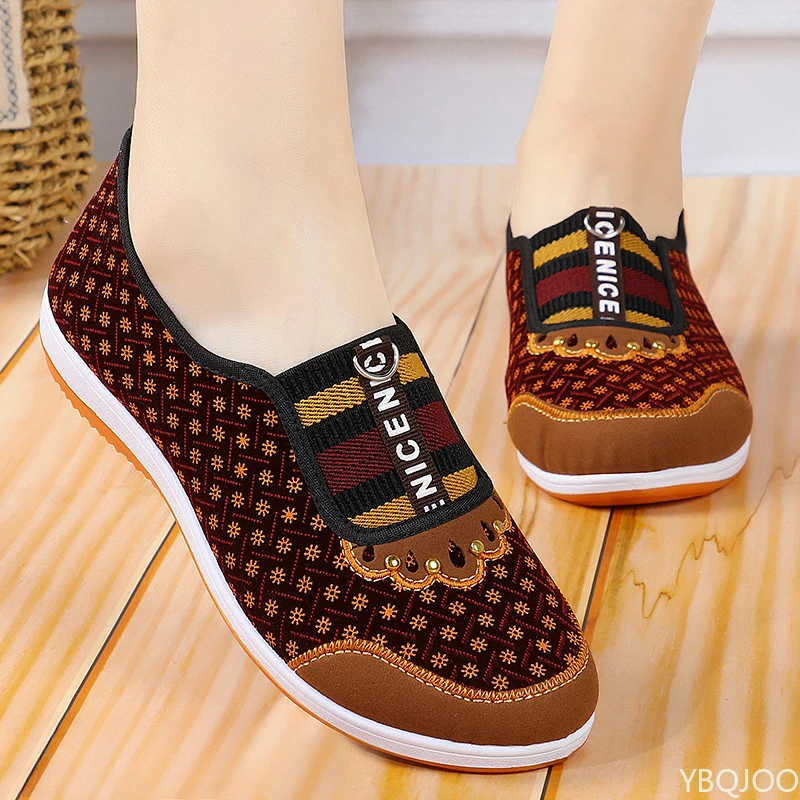 2025 primavera otoño zapatos de tela para mujer zapatos planos cómodos informales zapatos perezosos ligeros para ancianos zapatos planos transpirables de suela blanda para mujer