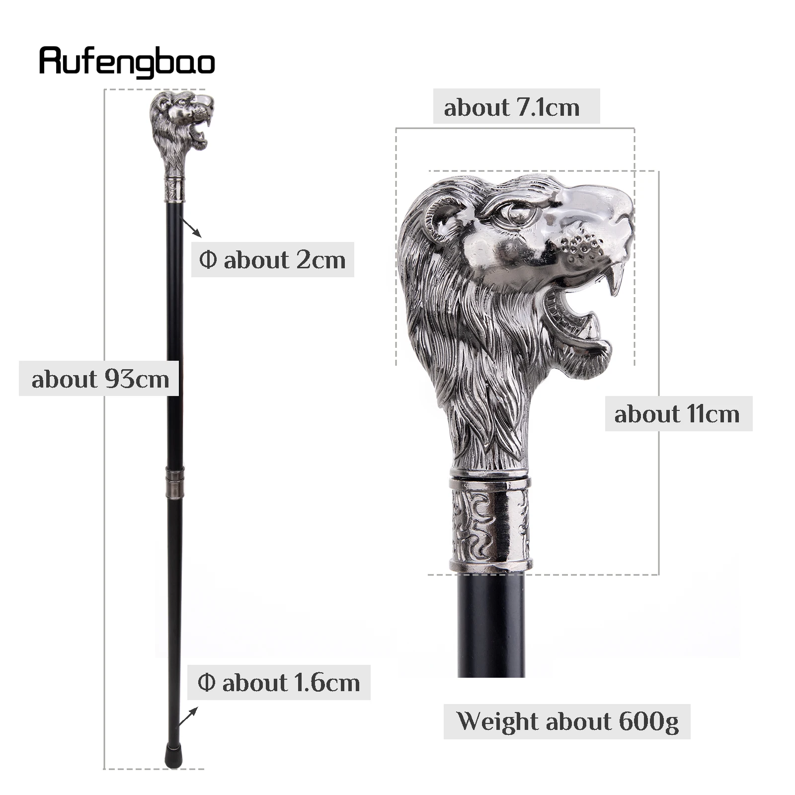 Sliver สิงโตหัวหนวดเดิน Stick ที่ซ่อนอยู่แผ่น Self Defense แฟชั่น Cane แผ่นคอสเพลย์ Crosier Stick 93ซม.