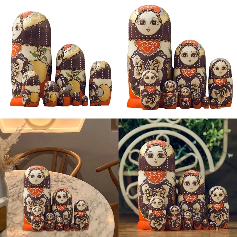 

Collectible Russian Nesting Dolls 10pcs Matryoshka Babushka Set Handpaint Stacking Folk Arts Festival Ornament