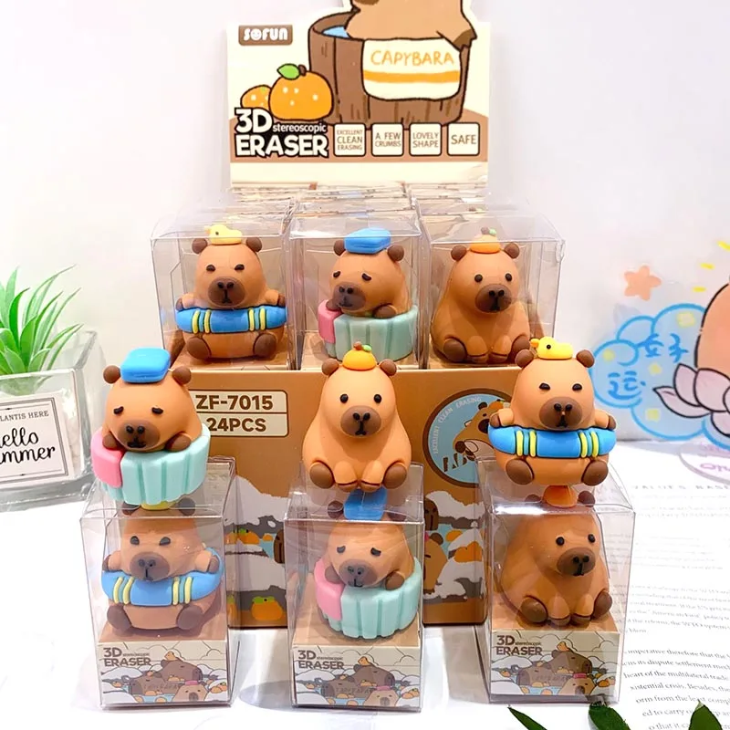 

24pcs/lot Creative Capybara Eraser Cute Writing Drawing Pencil Erasers Stationery Gifts School Supplies