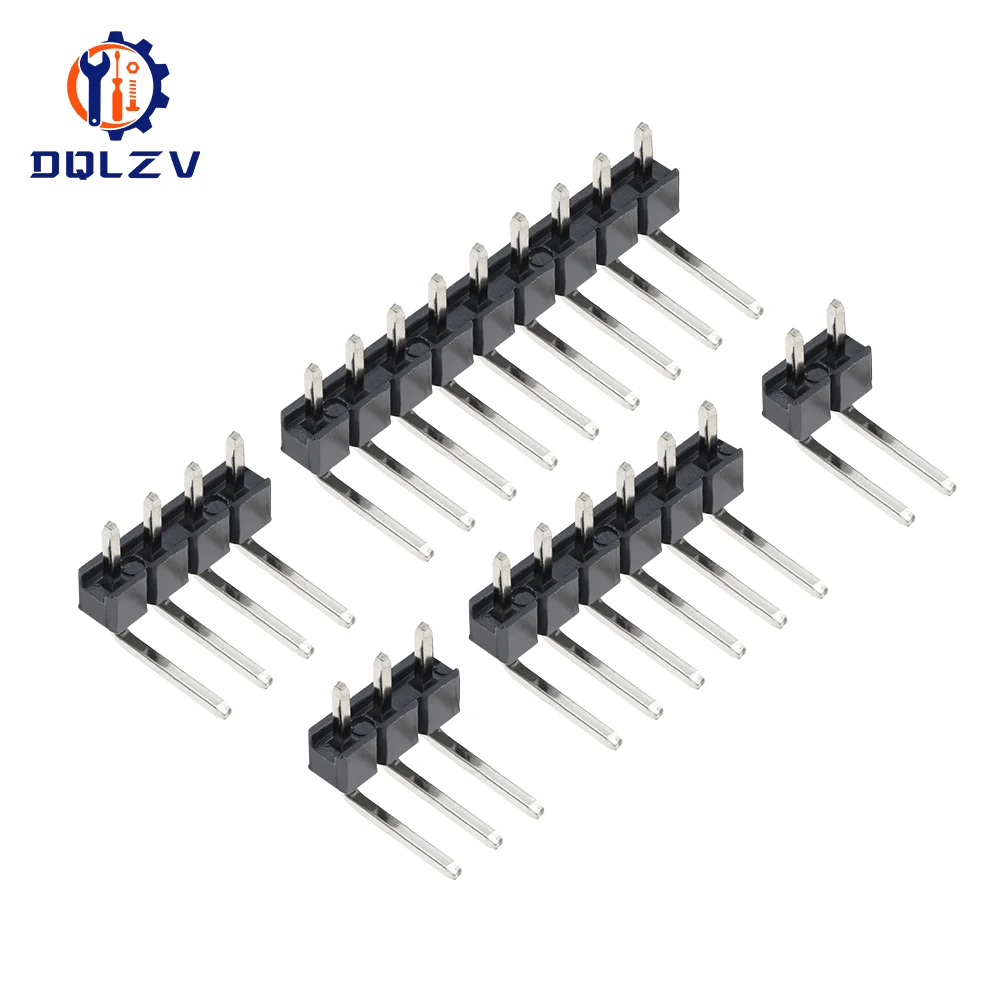 Connector Socket 2.54mm Pitch Strip 1X/2/3/4/5/6/8/10/40 Pin Single Row Right Angle Male Pin Header 3P/4P/6P/8P/20P/40Pin