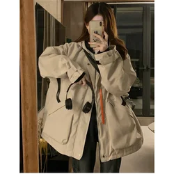 Khaki Women Clothing Outerwear Top Down Jackets Fashion Streetwear Y2K Style High Street American 2023 NEW Winter Female Coat