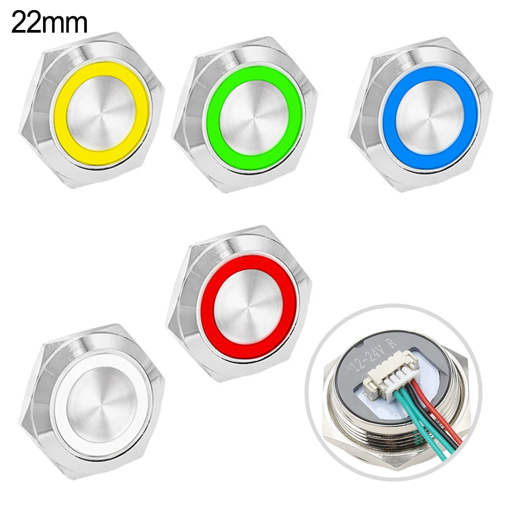 22mm Metal Push Button Switch Set Waterproof LED Light Momentary Functionality for Easy Use in Various Electrical Projects