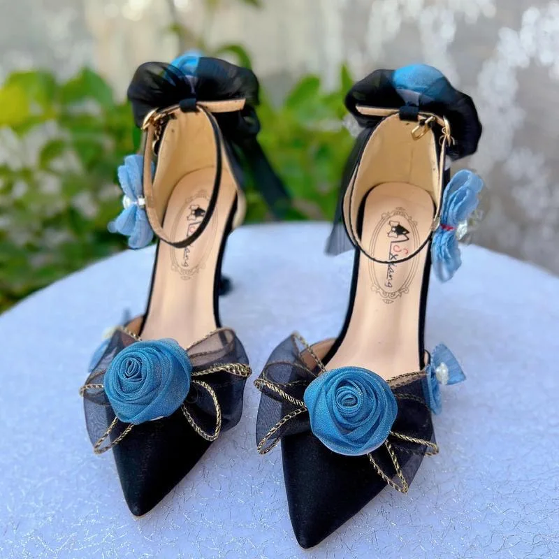 Scarpe gotiche tacchi alti neri donna scarpe a spillo di lusso donna tacchi blu sandalo da donna di lusso lolita goth scarpe y2k tacchi