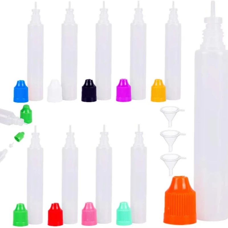 100Pcs 30ml/60ml Refillable Oil Injection Plastic Bottle Chemical Small Mouth Bottle Long Thin Tip Plastic Oil Storage Bottle