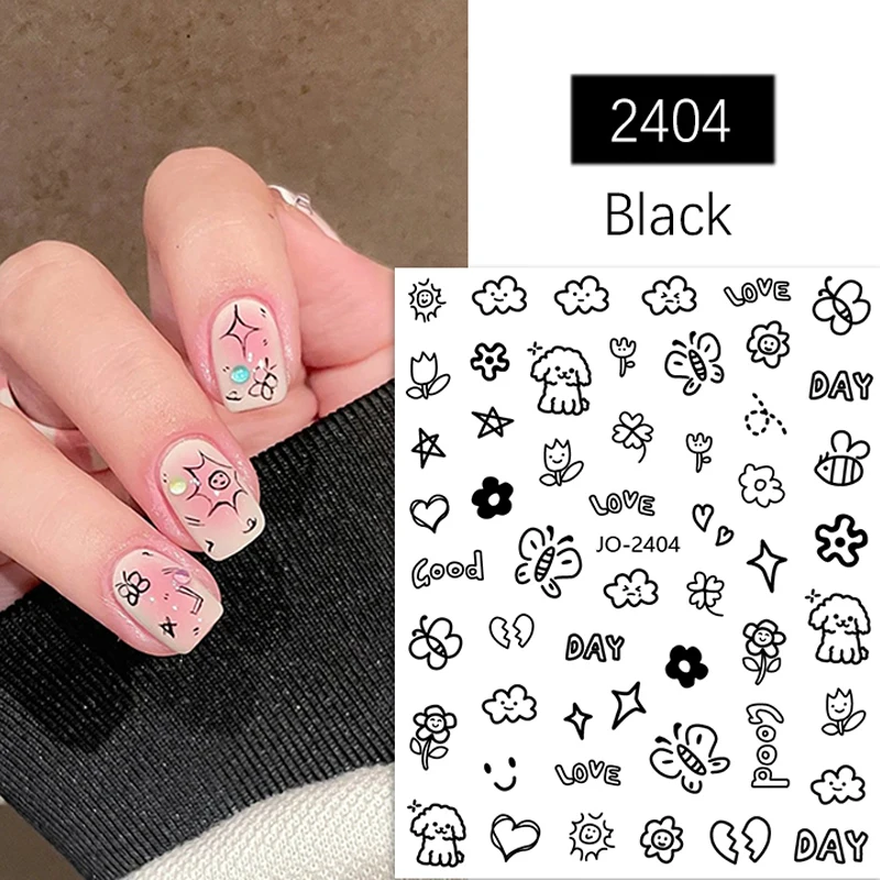 3D Kawaii Cartoon Nail Stickers Dog Cat Bear Bunny Simple Strokes Lines Sliders Cute Nail Art Sliders Decals Manicure Decoration