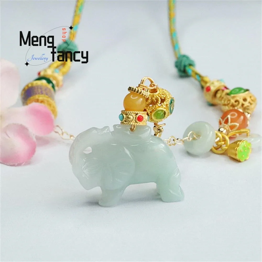 Natural Myanmar A-goods Jadeite Blessed Elephant Jade Pendant Exquisite Elegant Simple High-grade Luxury Quality Fashion Jewelry