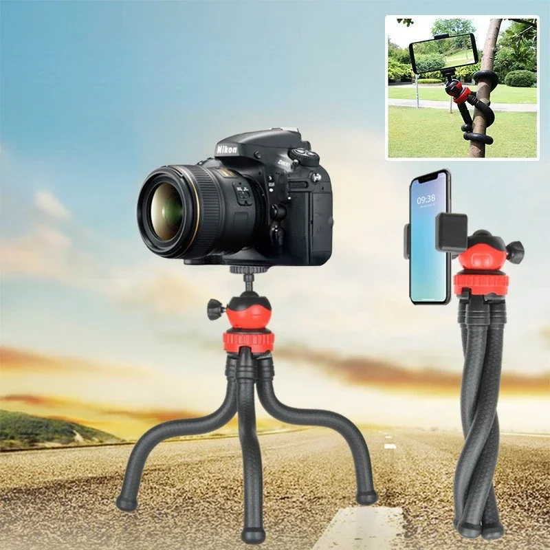 Flexible Octopus Tripod for Phone Camera DSLR 2in1 Design Tripod With Phone Holder Side Cold Shoe 1/4'' Screw