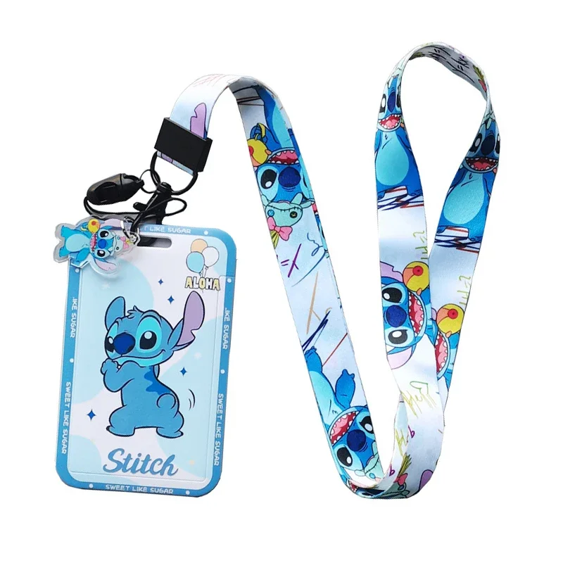 ディズニー-lilo and stitch漫画カードカバー、ストラップキーホルダー、クレジットパス、携帯電話カード、IDバッジホルダー、キーホルダーアクセサリー、ギフト