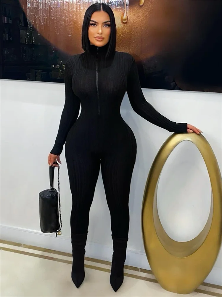

Nibber Activity Jumpsuits Women Turtleneck Zip Long Sleeve Stretch Skinny Streetwear Classic Fitness Workout Sporty Overalls