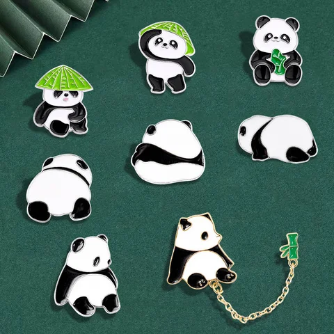 2024New Chinese style panda brooch cute animal bag badge clothing bag accessories bamboo giant panda chain collar pin